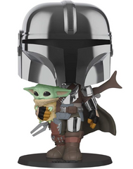 Funko Pop! Star Wars: The Mandalorian - 10 Inch Chrome Mandalorian with Baby Yoda