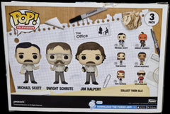 Funko Pop! The Office: Michael Scott / Dwight Schrute / Jim Halpert (Walmart Exclusive)3-Pack (Box Damage) (Missing Sticker)