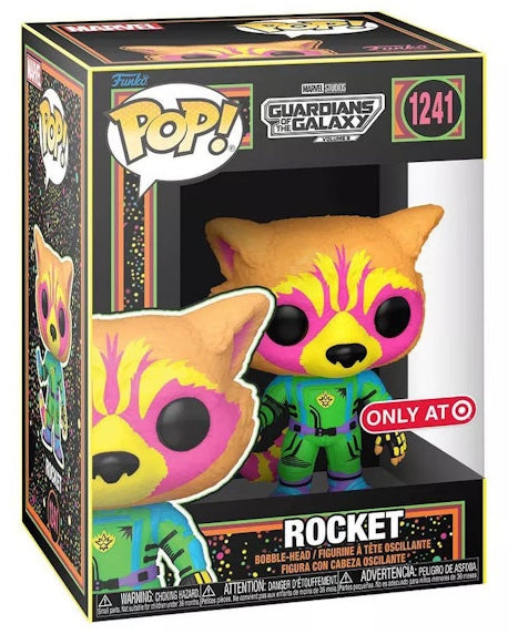 Funko Pop Guardians of the Galaxy Vol 3 Rocket Blacklight Target Exclusive 1241 boxed figure
