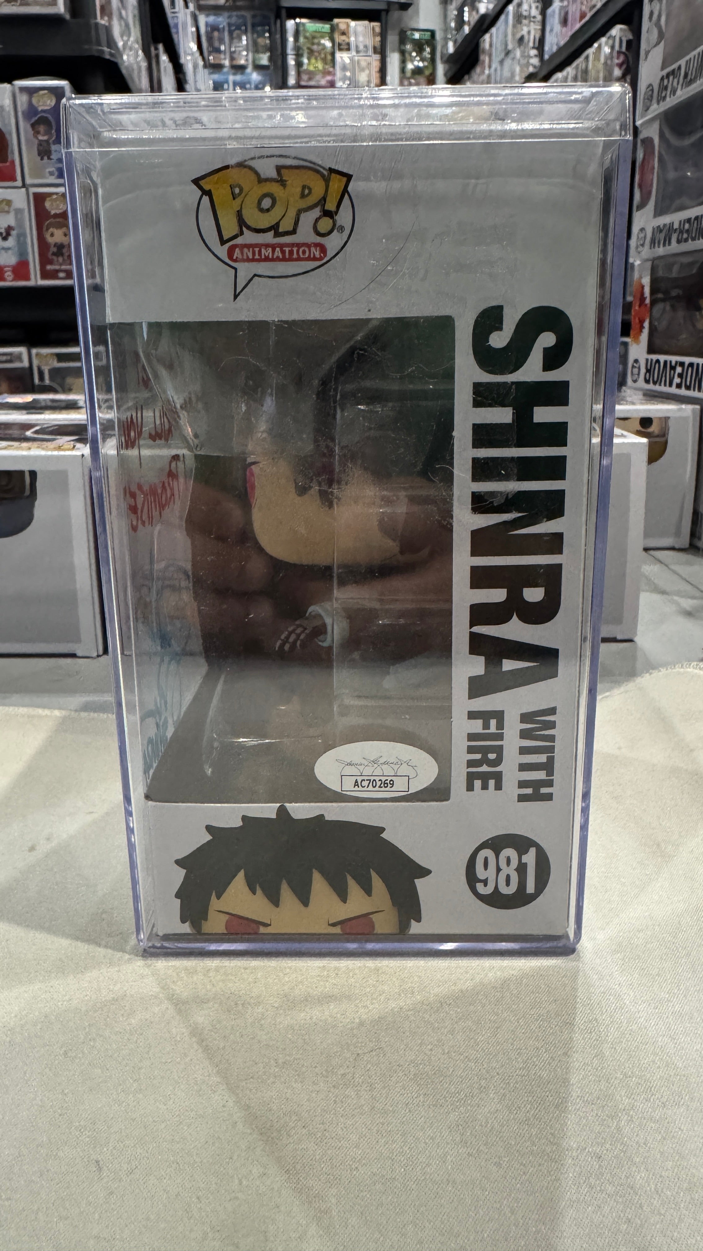 Funko Pop Fire Force 981 Shinra BOXLUNCH signed Derick Snow COA, With Quote!