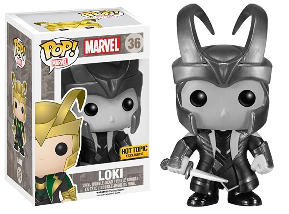 Funko Pop! Marvel Black/white Loki with Helmet Figure #36 HOT Topic Exclusive