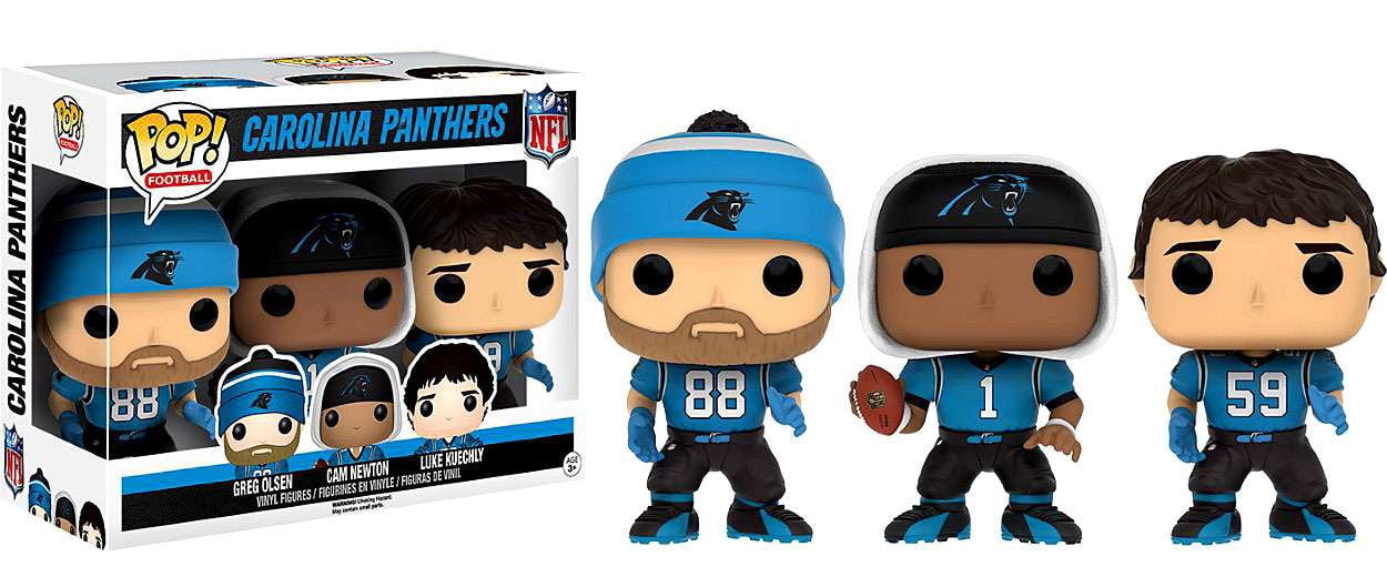 Funko Pop NFL Carolina Panthers Greg Olsen Cam Newton Luke Kuechly GTS Exclusive three-pack boxed