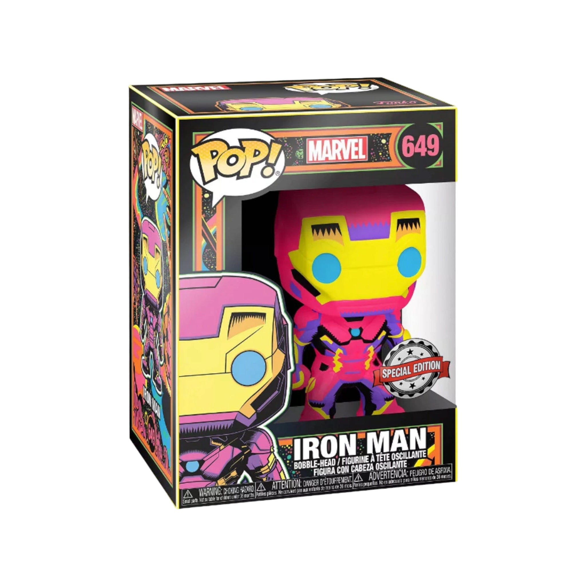 Funko Pop! Marvel: Iron Man (Black Light) (Special Edition) #649 in retail box