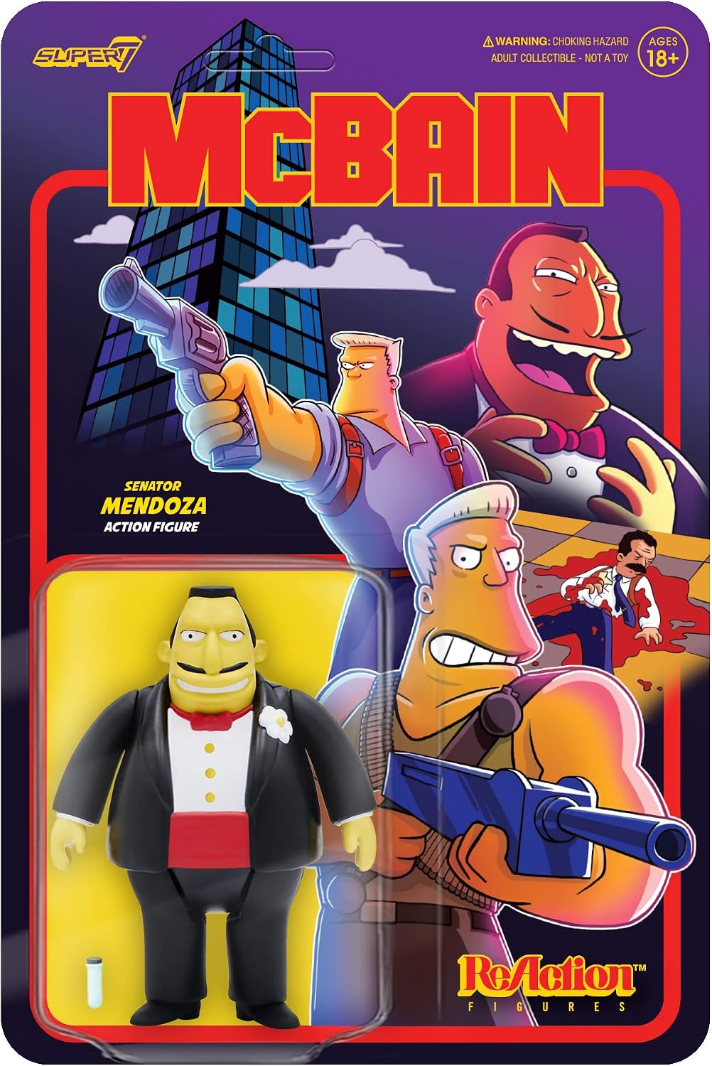 Super 7 The Simpsons - McBain: Senator Mendoza (minor shelf wear)