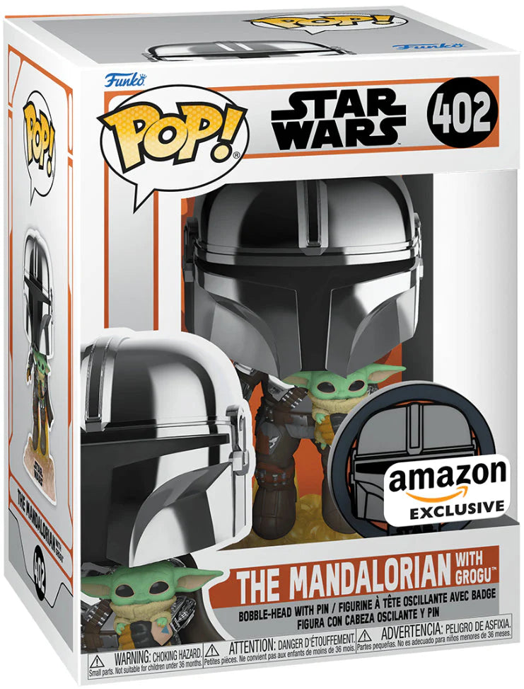 Funko Pop! Star Wars: The Mandalorian with Grogu (Amazon Exclusive) #402 (some box damage)