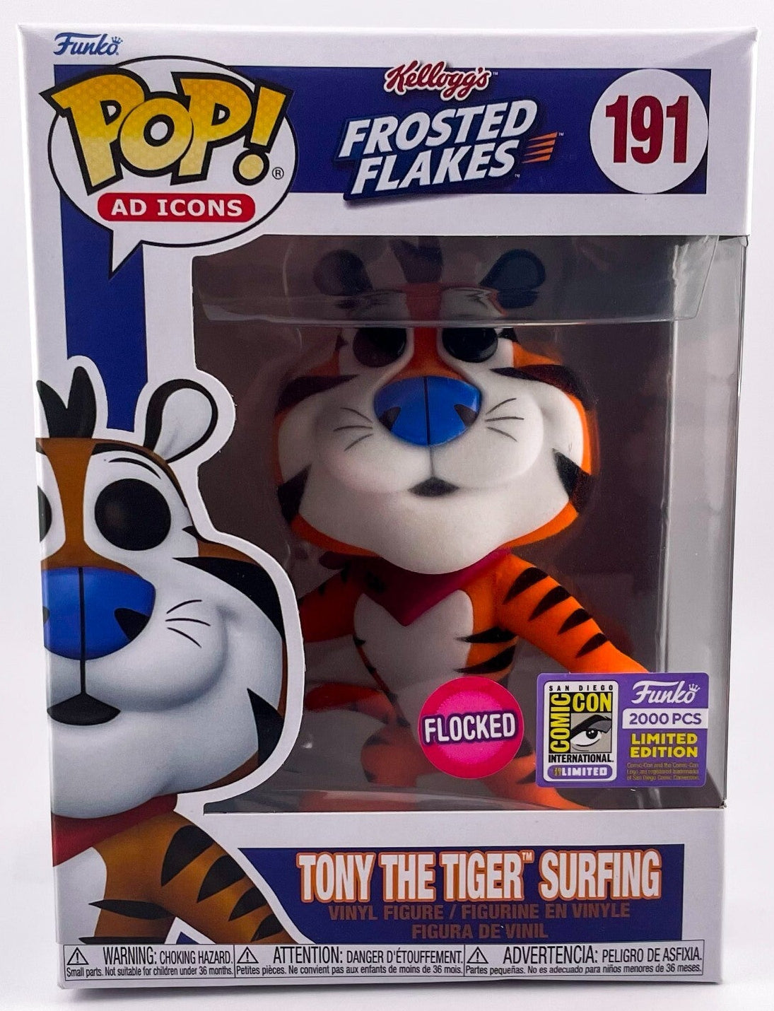 Funko Pop! Kellogg's Frosted Flakes: Tony the Tiger Surfing (Flocked) (2023 San Diego Comic-Con Limited Edition 2000 Pieces) #191
