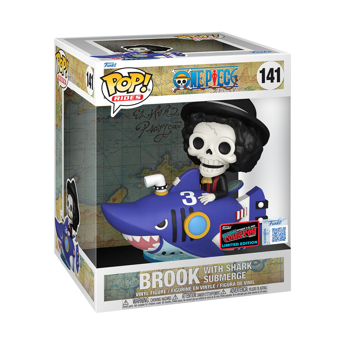 Funko Pop! One Piece: Brook with shark submerge (2025 NYC Comic Con Limited Edition) #141 [PopShield Armor Premium Hard Protector Included]