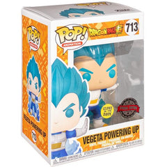 Funko Pop! Dragon Ball Super Vegeta Powering Up Glow Special Edition #713 in retail box with matching stickers