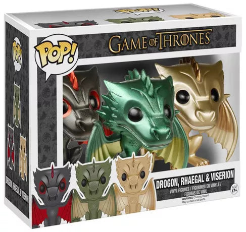 Funko Pop! Game of Thrones: Drogon, Rhaegal & Viserion (Metallic) 3-Pack (Minor Box Damage)