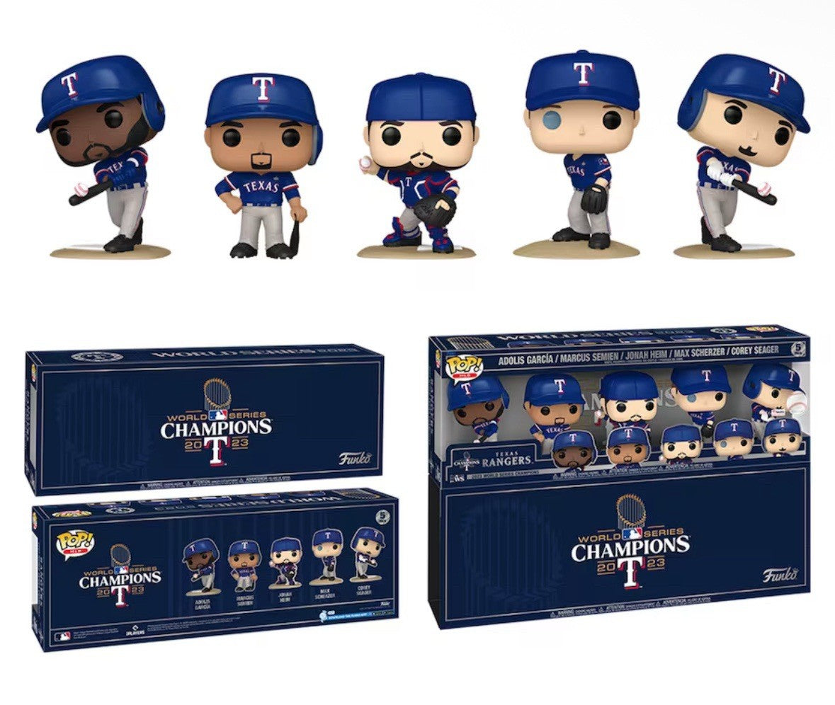 Funko Pop Texas Rangers 2023 World Series Champions Fanatics Exclusive five-pack boxed set