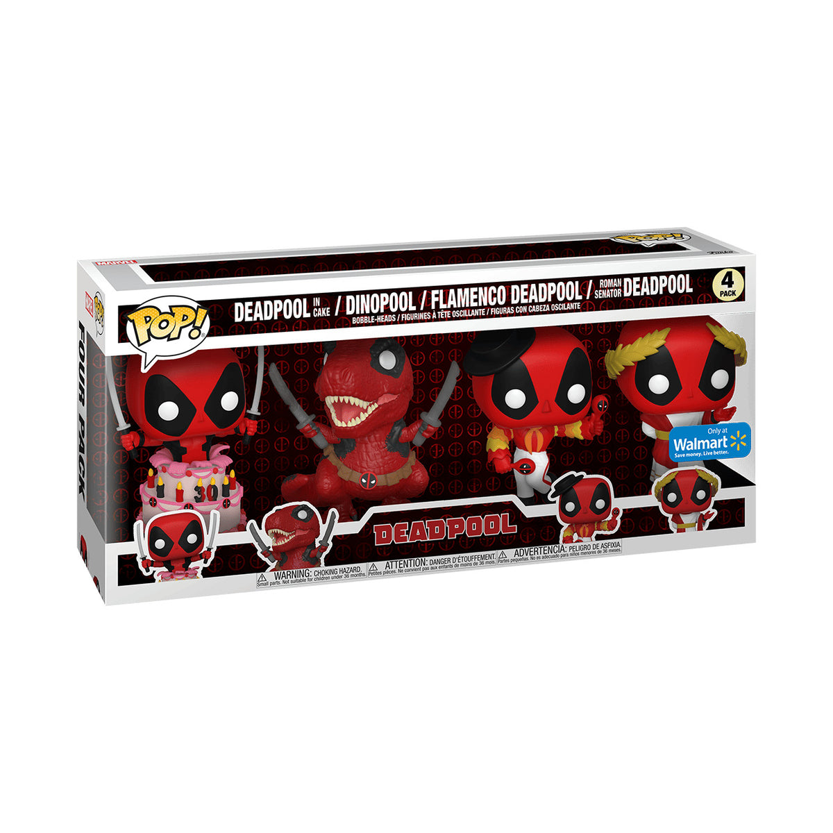 Funko Pop Deadpool in Cake Dinopool Flamenco Deadpool Roman Senator Deadpool four pack in box