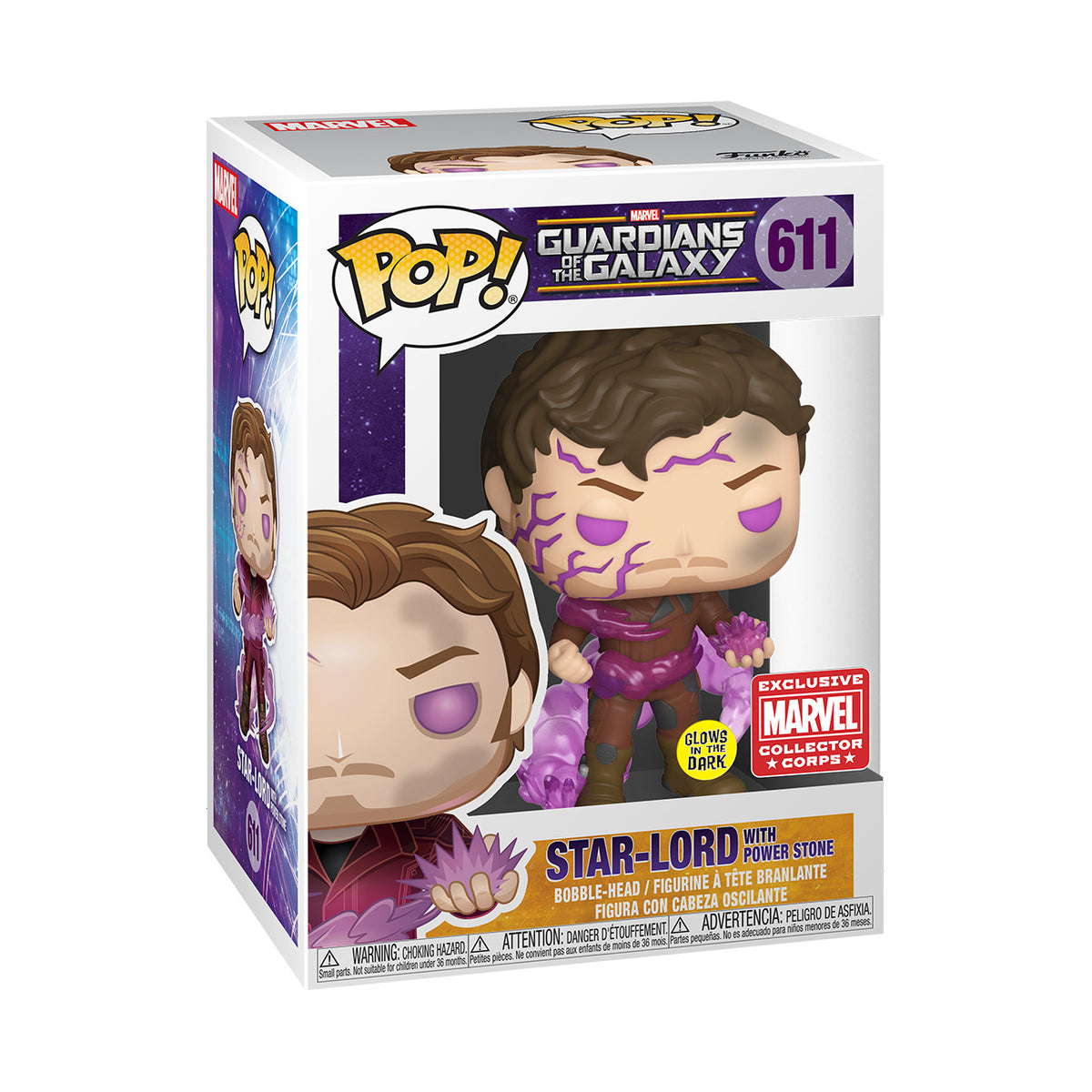 Funko Pop! Guardians of the Galaxy: Star-Lord with Power Stone (Glow in the Dark) (Marvel Collector Corps Exclusive) #611 in retail box